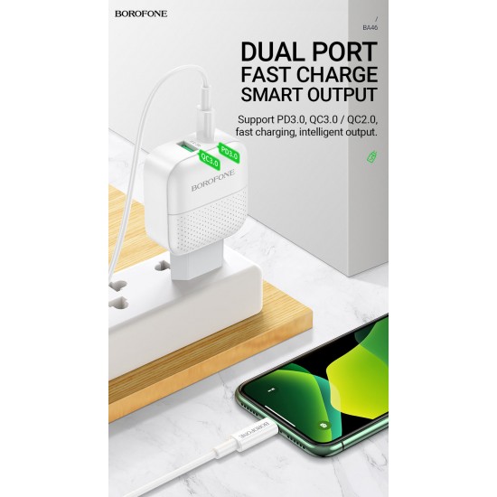 Φορτιστής κινητών με δύο θύρες USB και USB-C 18W