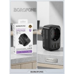 Πολύπριζο Αντάπτορας Τοίχου BOROFONE (4000W) με 1x Σούκο, 2x USB-A & 1x USB-C