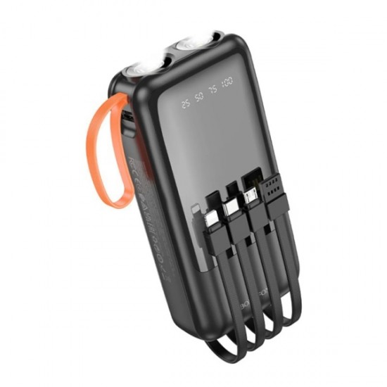BOROFONE Power Bank 20000mAh με Ενσωματωμένα Καλώδια και φακό – Ισχυρή Φόρτιση Παντού