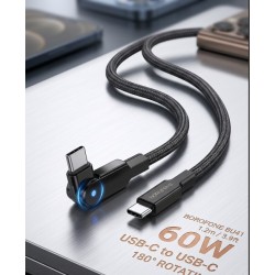 BOROFONE Καλώδιο περιστρεφόμενο USB-C σε USB-C 60W (1.2m, Μαύρο) 