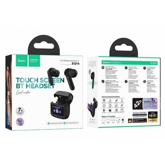 Bluetooth ακουστικά Hoco με οθόνη αφής χρώματος μαύρου