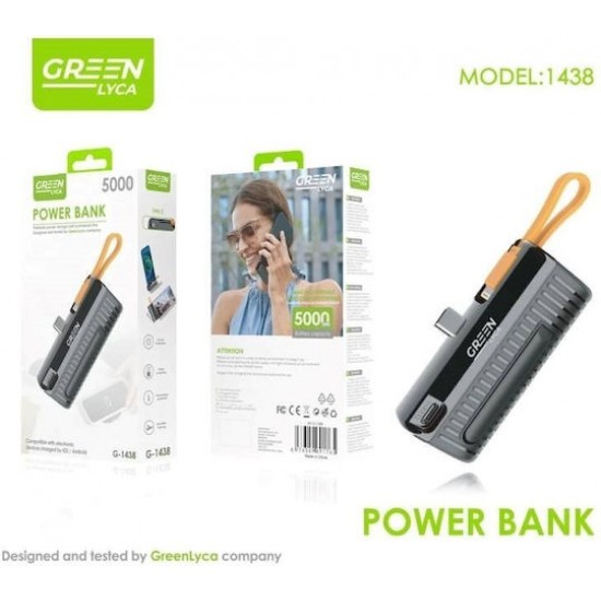 Mini Power Bank 5000mAh(Τype-c) με δεύτερο Ενσωματωμένο Καλώδιο Lightning – Άμεση Φόρτιση Κινητού