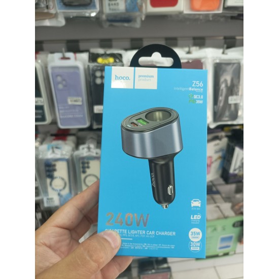 Φορτιστής Αυτοκινήτου Hoco 240W με υποδοχές USB-A/USB-C/Aναπτήρα για ενσωμάτωση δεύτερου φορτιστή