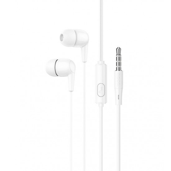 Handsfree Hoco με ενσωματωμένο μικρόφωνο και πλήκτρο λειτουργίας λευκό