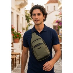 Shadow Casual Τσαντάκι Στήθους Χακί με Πολλαπλές Θήκες